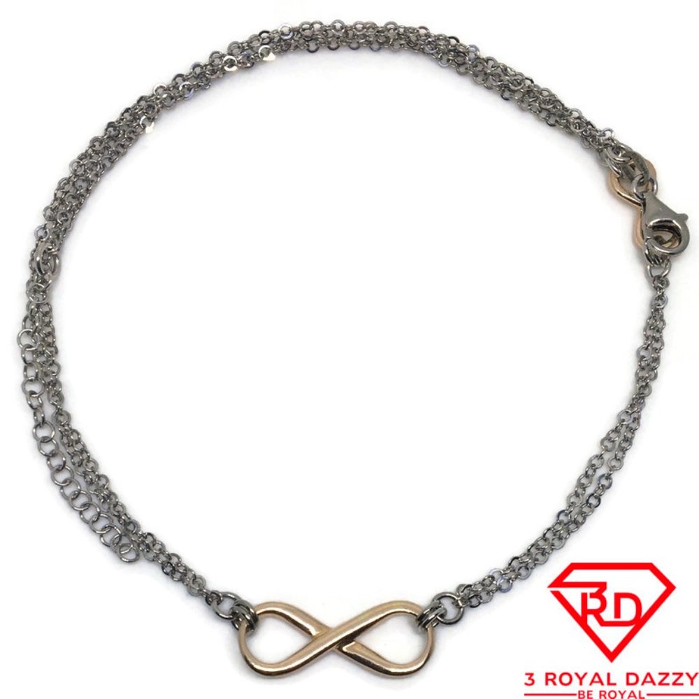 Double Infinity Necklace 16 inch chain 2 tone gold